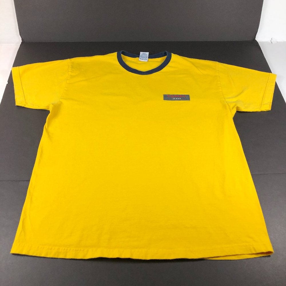 VTG Tommy Jeans Hilfiger Shirt Adult Large Yellow & Blue Faded Short Sleeve Tee